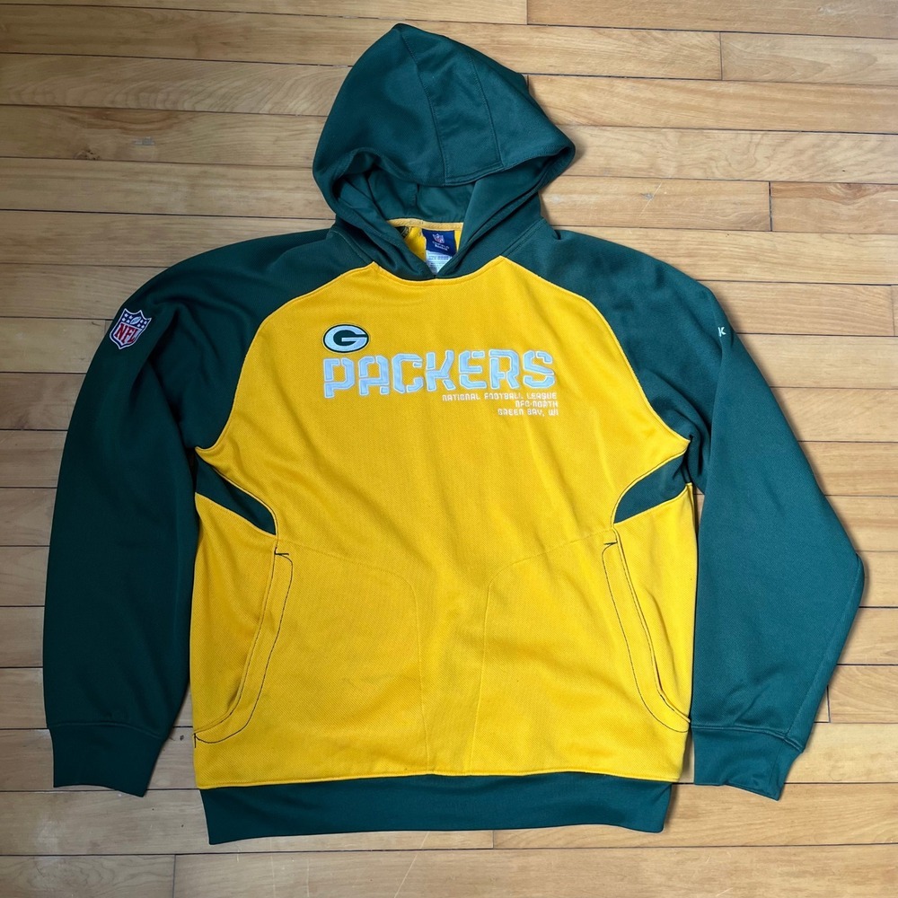 Reebok Green Bay Packers NFL Onfield Hoodie Green Yellow Mens Large